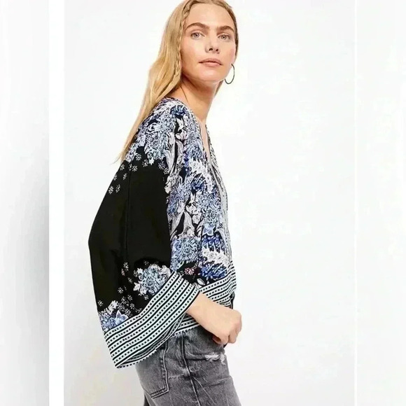 Free People Mix N’ Match V-Neck Boho Floral Oversized Kimono Top Size Small - Picture 4 of 13